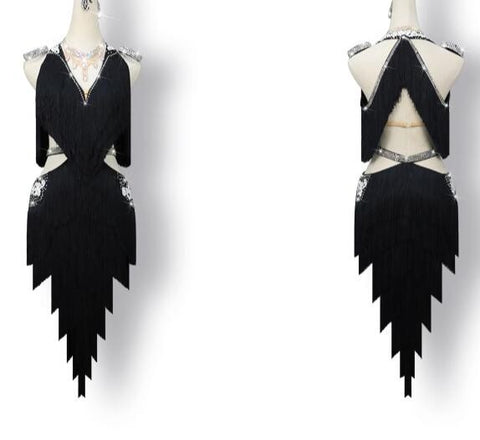 Blakc tassels competition latin dance dresses for women girls ballroom salsa rumba chacha performance costumes for female - Moderndancedress.com
