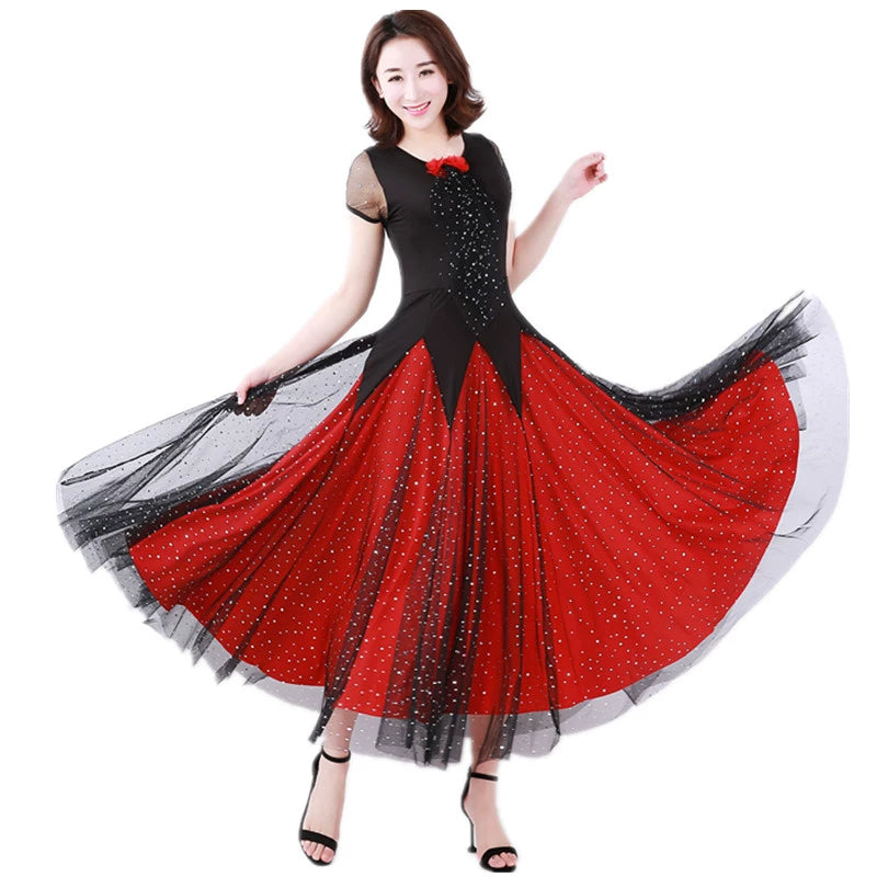 Women's Ballroom Dance Dresses Short-sleeved modern dress national standard performance dress Waltz dress - Moderndancedress.com