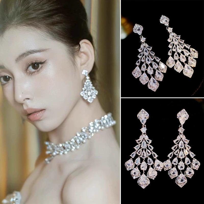 Green Feather Bling Earrings Party Ball Music Festival Stage Performance Evening Dresses Jewelry Bridal Wedding Paty Accessories