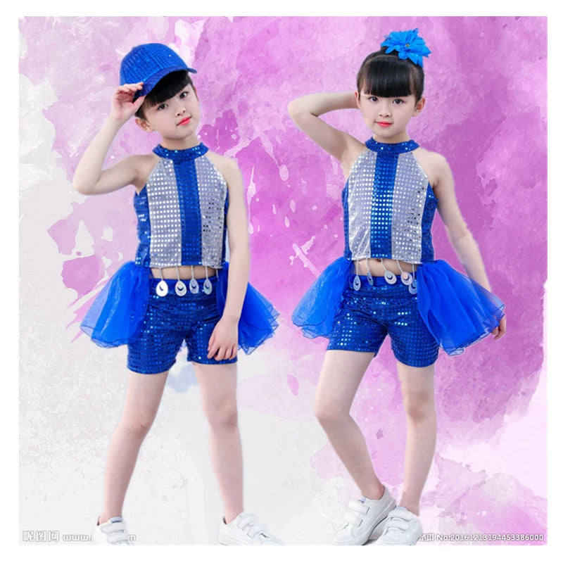 Girls Jazz Dance Costumes jazz dance sequins, cheerleading costumes, children  and pupils costumes blue - Moderndancedress.com
