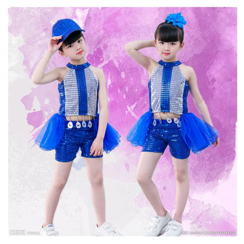 Girls Jazz Dance Costumes jazz dance sequins, cheerleading costumes, children  and pupils costumes blue - 