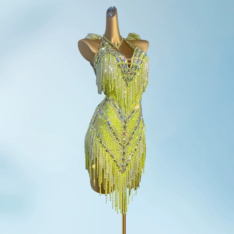 Custom Size Competition Latin Dance Dresses Gold Pink Rhinestones Blackpool Competition Latin Salsa Dance Costumes