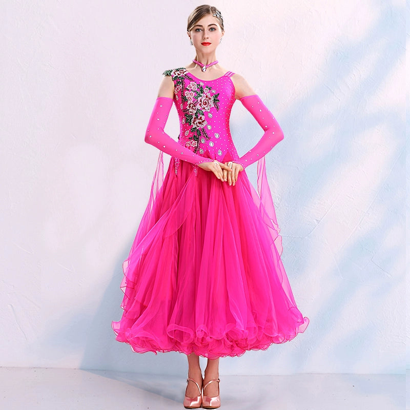 Women ballroom dance competition dresses national red blue purple tango foxtrot smooth waltz dance skirts stage performance gown - Moderndancedress.com