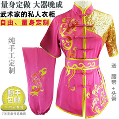 Chinese Martial Arts Clothes Kungfu Clothe  Tai Chi Wushu Competition Performing Colored Clothes, Rose Red Embroidery,