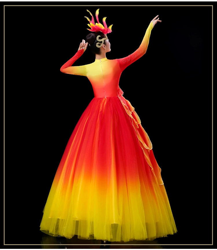 Women girls Opening Dance flamenco dance petals dresses pink blue green yellow church choir performance gown modern dance solo Choral wear - Moderndancedress.com