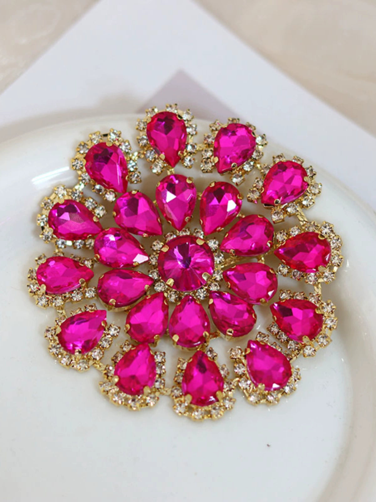 Round red blue bling gemstones DIY headdress dance clothes shoes jewelry flower-shaped hand-sewn corsages headgear dinner bags 8cm - Moderndancedress.com