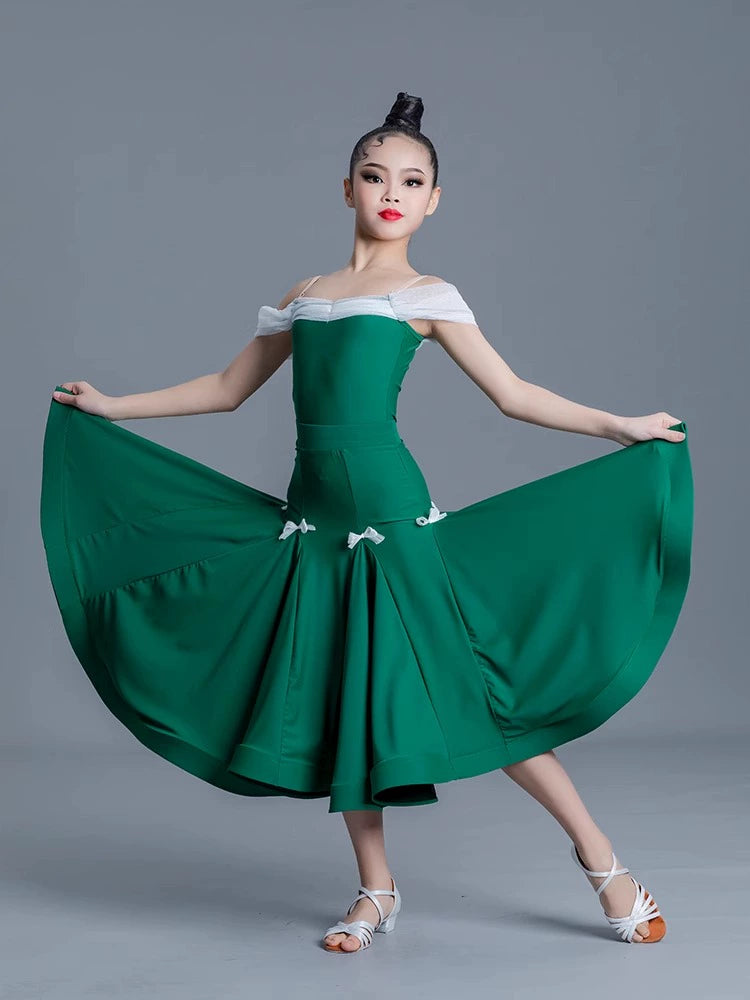 girls colorful ballroom dance dreses pink yellow kids professional standard  dance uniforms social performance dance clothes for kids - Moderndancedress.com