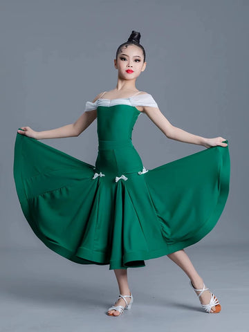 girls colorful ballroom dance dreses pink yellow kids professional standard  dance uniforms social performance dance clothes for kids - Moderndancedress.com