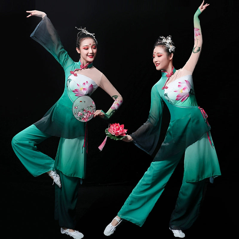 Chinese Folk Dance Costume Classical Dance Costume Fan Dance Costume Umbrella Dance Square Yangge Costume Suit for Adult Women - Moderndancedress.com