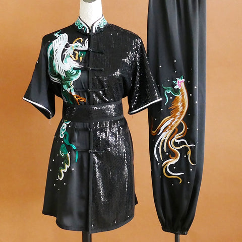 Custom Size Red Phoenix Wushu Competition Clothing for Women Embroidered Martial Arts Clothes Changquan Kungfu Art Exam Uniform