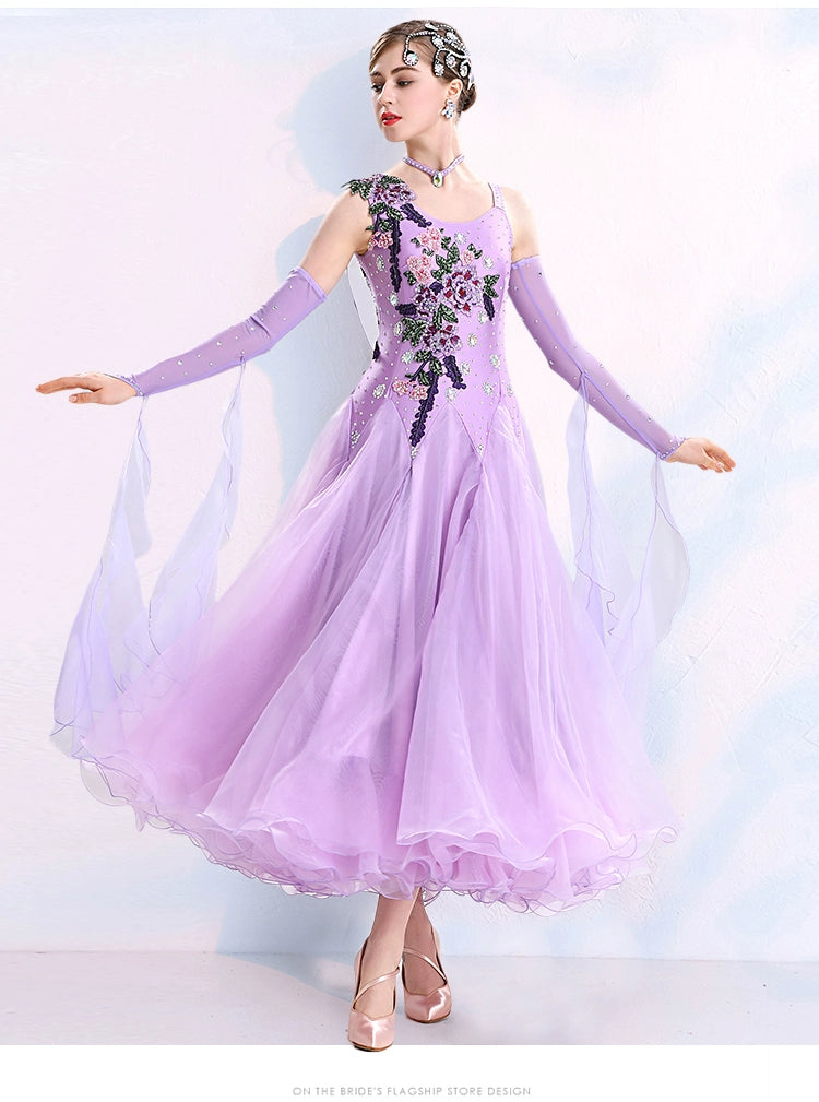Women ballroom dance competition dresses national red blue purple tango foxtrot smooth waltz dance skirts stage performance gown - Moderndancedress.com
