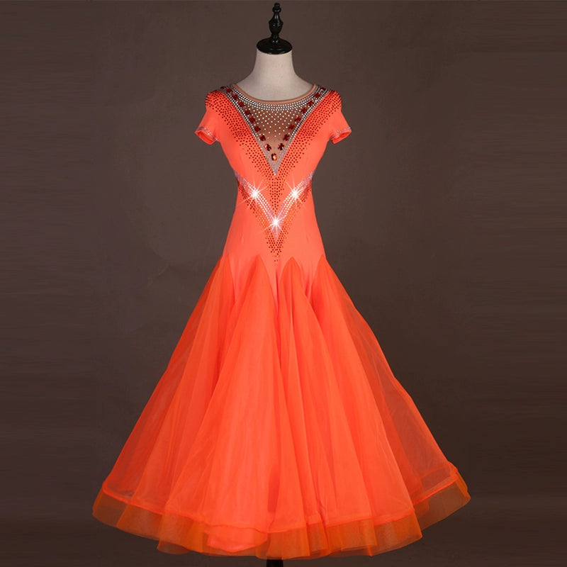 Ballroom Dance Dresses High-end modern dresses, dresses, short-sleeved ballroom dances, Waltz group performance uniforms - Moderndancedress.com