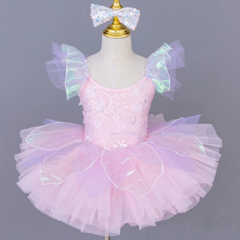 Children blue pink tutu skirt ballerina petals ballet dance dresses modern jazz dance sequined kindergarten princess performance outfits - Moderndancedress.com