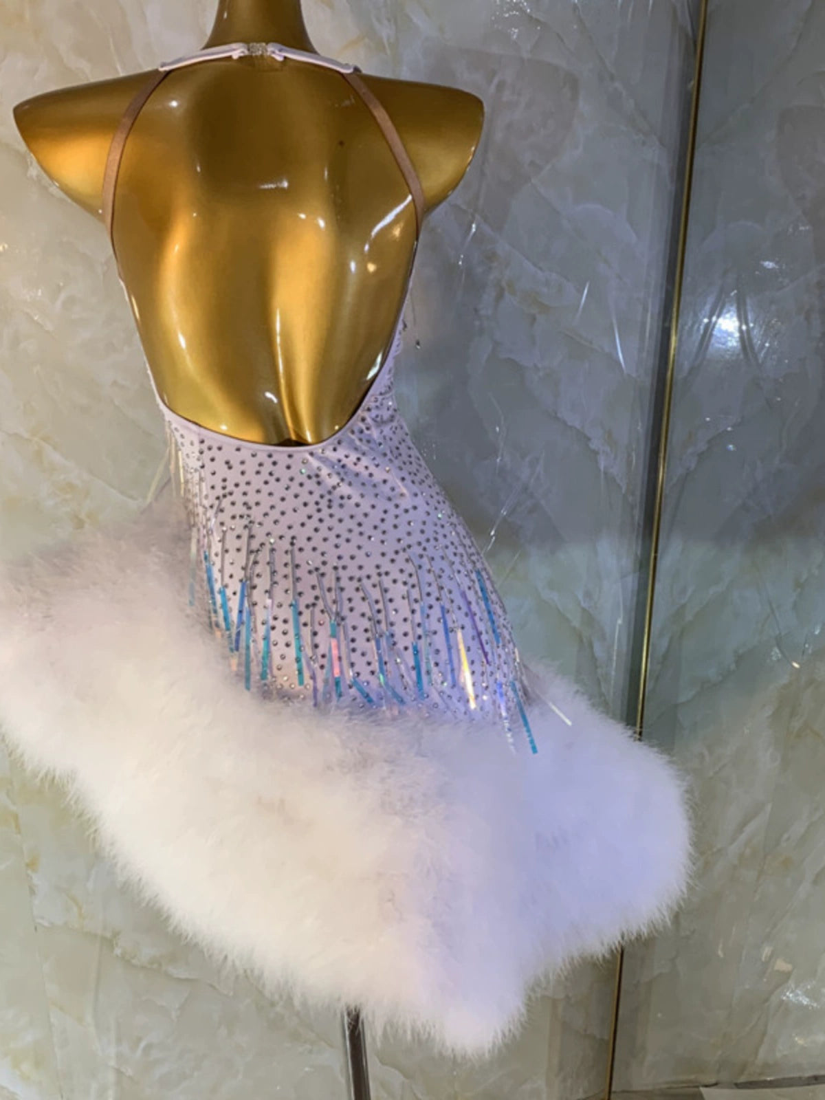 Customized size white Latin dance competition dresses for girls women bling tassesl feather professional salsa latin performance wear - Moderndancedress.com