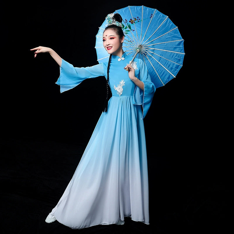 Chinese Folk Dance Costume Chinese Fan Umbrella Dance Modern Dance Costume Long Skirt Fairy Adult - Moderndancedress.com
