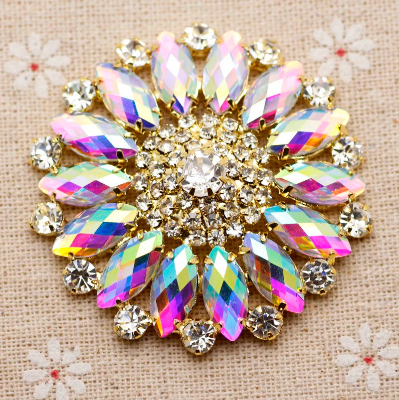 silver hand sew rhinestones DIY headdress dance clothes evening dress bag round sunflower bling decorative corsage belly dance wear 5.5cm - Moderndancedress.com