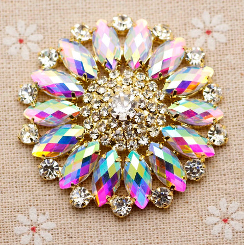 silver hand sew rhinestones DIY headdress dance clothes evening dress bag round sunflower bling decorative corsage belly dance wear 5.5cm - Moderndancedress.com