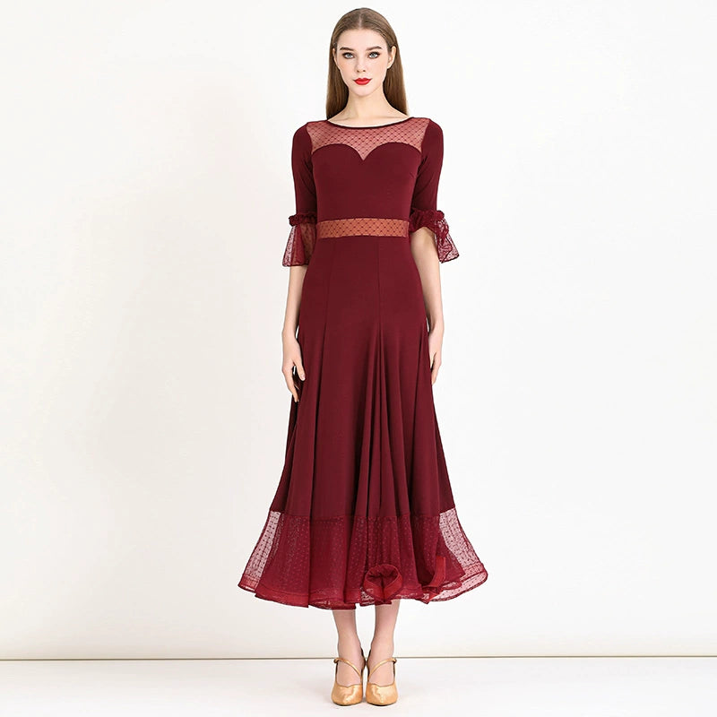Black wine ballroom dance dresses for women girls Elegant modern waltz tango foxtrot dance dress - Moderndancedress.com