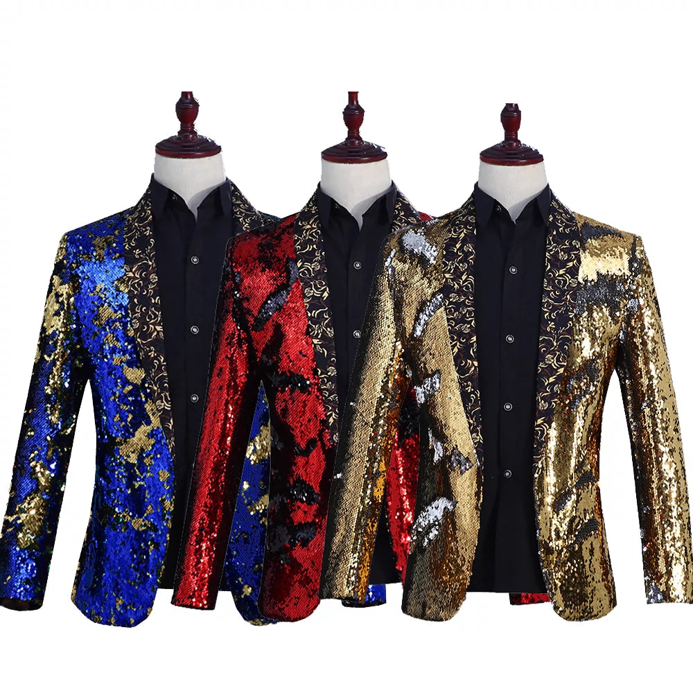 Male sequins costumes jacket tide fashion host coat outfit slim blazer singer dancer show nightclub party stage bar - Moderndancedress.com