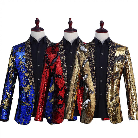 Male sequins costumes jacket tide fashion host coat outfit slim blazer singer dancer show nightclub party stage bar