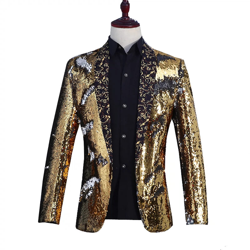 Male sequins costumes jacket tide fashion host coat outfit slim blazer singer dancer show nightclub party stage bar - Moderndancedress.com
