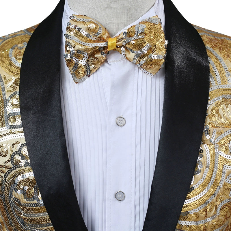 Men's Suit Jacket Fancy Sequin Costume Artist Singer Long Sleeve Top Annual Performance Green Collar Suit - Moderndancedress.com