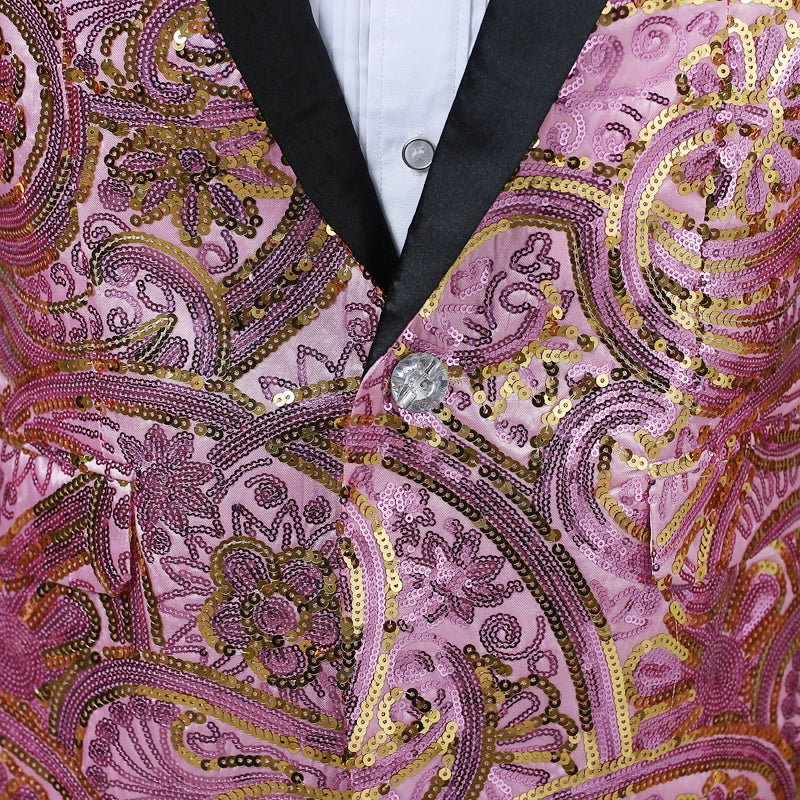 Men's Suit Jacket Fancy Sequin Costume Artist Singer Long Sleeve Top Annual Performance Green Collar Suit - Moderndancedress.com