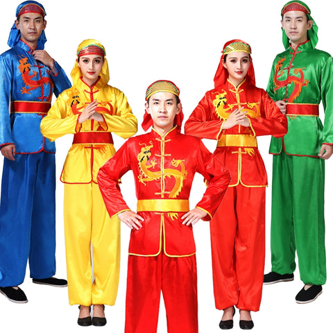 Folk Dance Costumes Yangko suit for men and women waist drum drum performance dragon and Lion Dance Costume - 