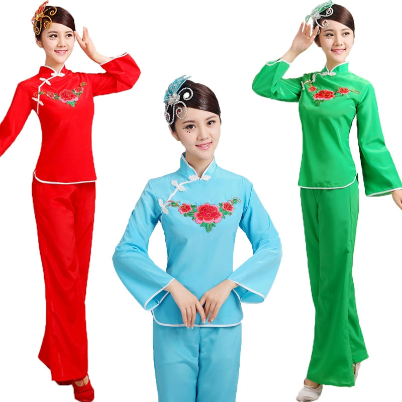 Folk Dance Costumes Yangko Dance Costume National Fan Dance Performance Waist Drum Square Dance Costume - Moderndancedress.com