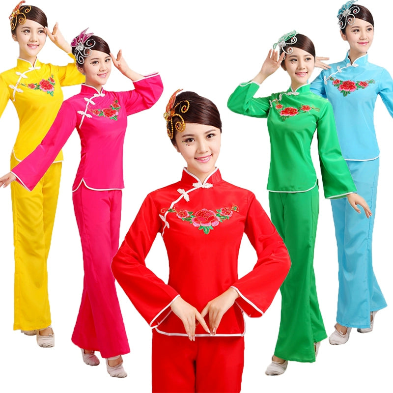 Folk Dance Costumes Yangko Dance Costume National Fan Dance Performance Waist Drum Square Dance Costume - Moderndancedress.com