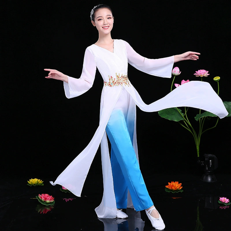 Hanfu Chinese Folk Dance Costumes Classical Dance Costume elegant Chinese wind fairy fresh elegant dance modern Umbrella Dance Costume