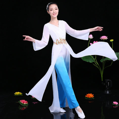 Hanfu Chinese Folk Dance Costumes Classical Dance Costume elegant Chinese wind fairy fresh elegant dance modern Umbrella Dance Costume - 