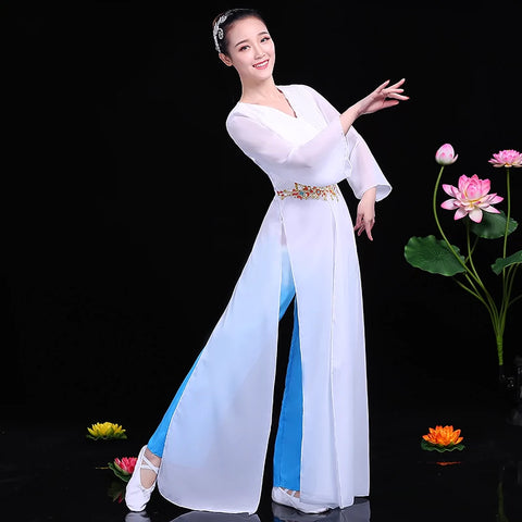 Hanfu Chinese Folk Dance Costumes Classical Dance Costume elegant Chinese wind fairy fresh elegant dance modern Umbrella Dance Costume