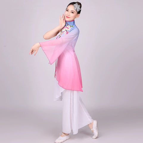 Chinese Folk Dance Costumes Classical dance costumes elegant Chinese wind dance costumes middle-aged and old Yangko costumes fairy Umbrella Dance - 