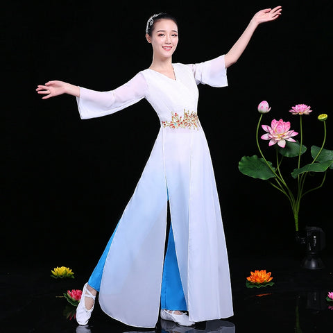 Hanfu Chinese Folk Dance Costumes Classical Dance Costume elegant Chinese wind fairy fresh elegant dance modern Umbrella Dance Costume - 