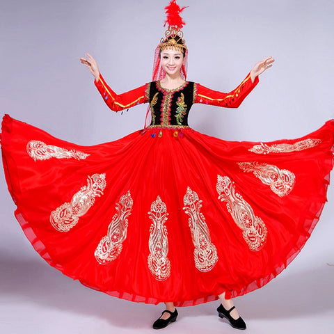 Chinese Folk Dance Costumes Dance Performance Dress Female Adult Ethnic Minority Dress Ethnic Style Dress Skirt - 