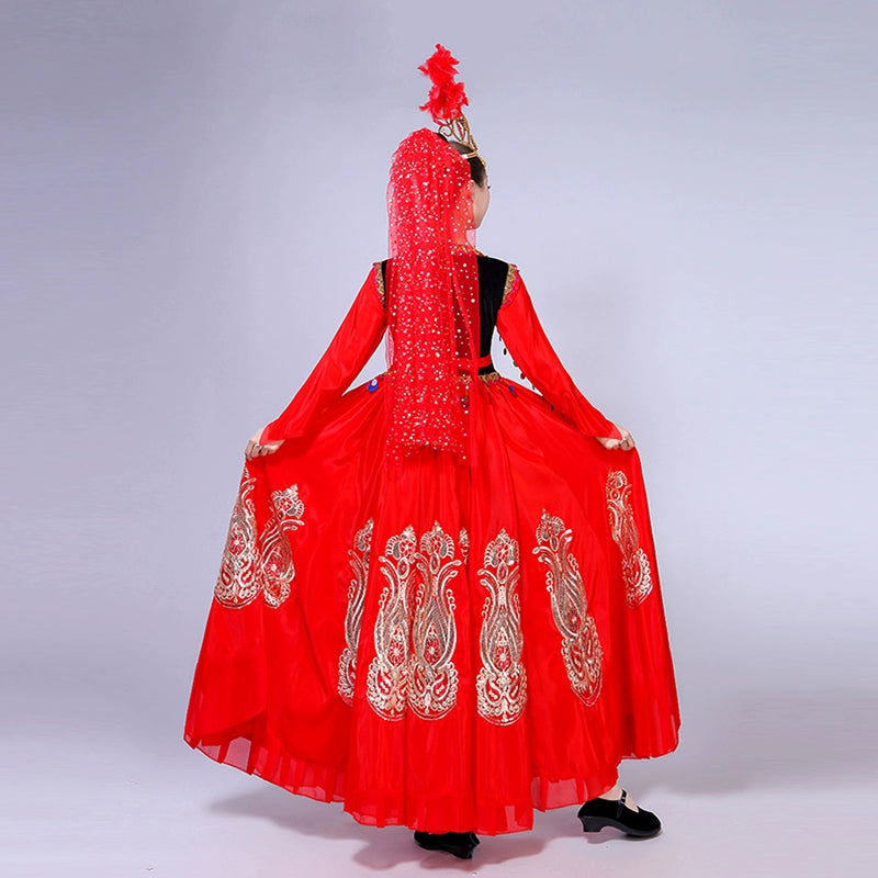 Chinese Folk Dance Costumes Dance Performance Dress Female Adult Ethnic Minority Dress Ethnic Style Dress Skirt