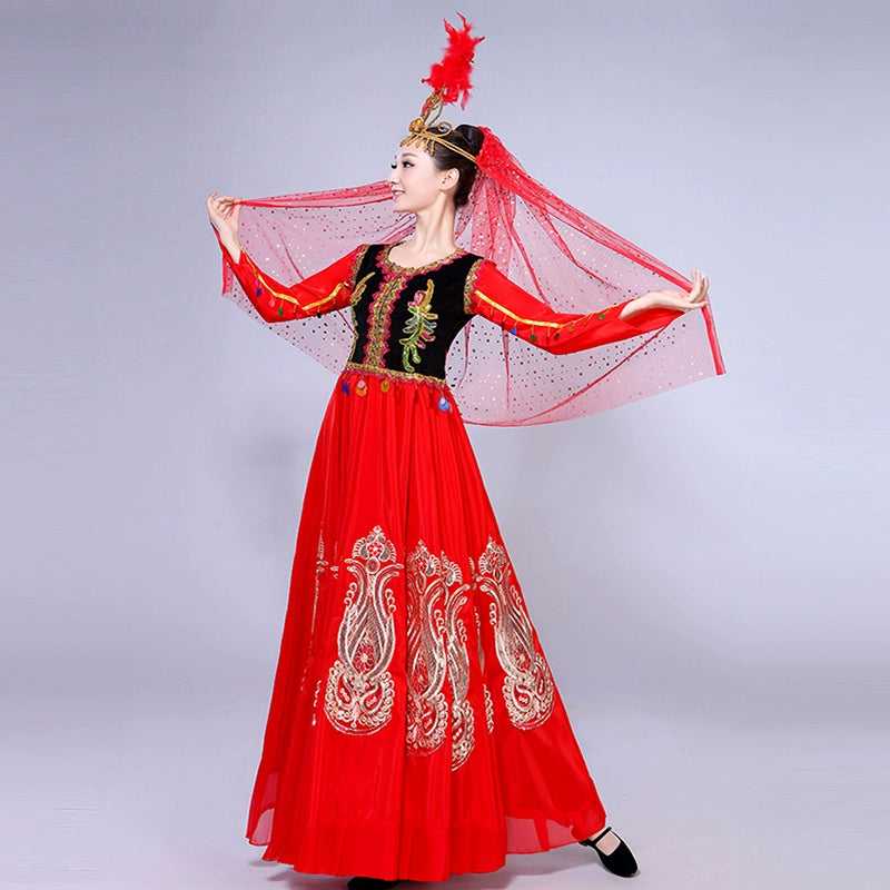 Chinese Folk Dance Costumes Dance Performance Dress Female Adult Ethnic Minority Dress Ethnic Style Dress Skirt