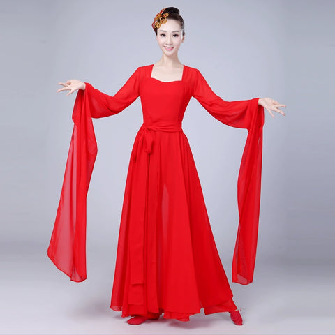 Hanfu Chinese Folk Classical dancing costumes elegant Chinese style costume Han suit Hongzhaoyuan half pot yarn Sleeve Dance Costume - 
