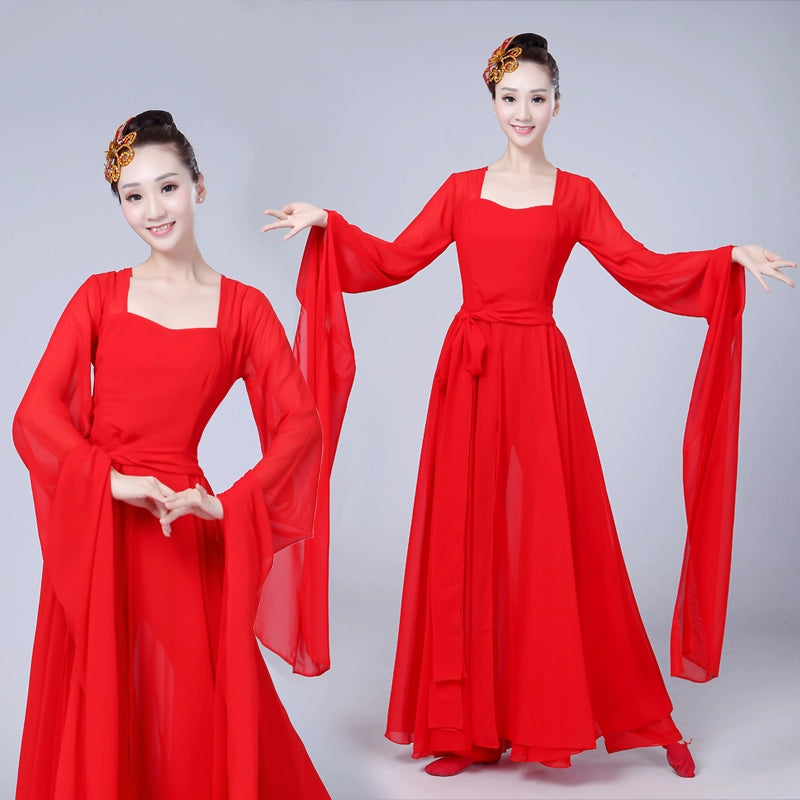 Hanfu Chinese Folk Classical dancing costumes elegant Chinese style costume Han suit Hongzhaoyuan half pot yarn Sleeve Dance Costume - 