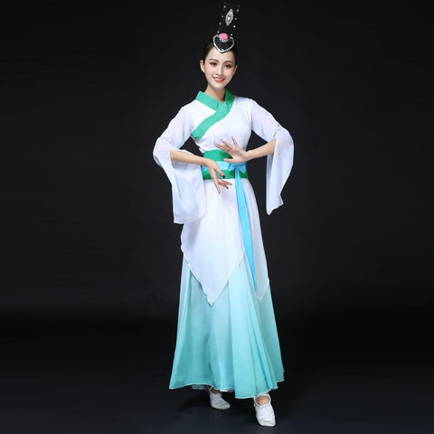 Chinese style classical dance costume, book and slip dance, fan dance, elegant, fresh and elegant dance costume