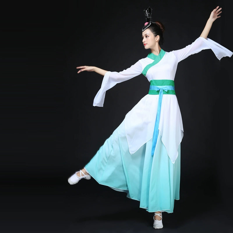 Chinese style classical dance costume, book and slip dance, fan dance, elegant, fresh and elegant dance costume