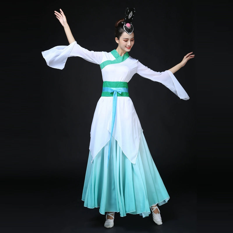 Chinese style classical dance costume, book and slip dance, fan dance, elegant, fresh and elegant dance costume