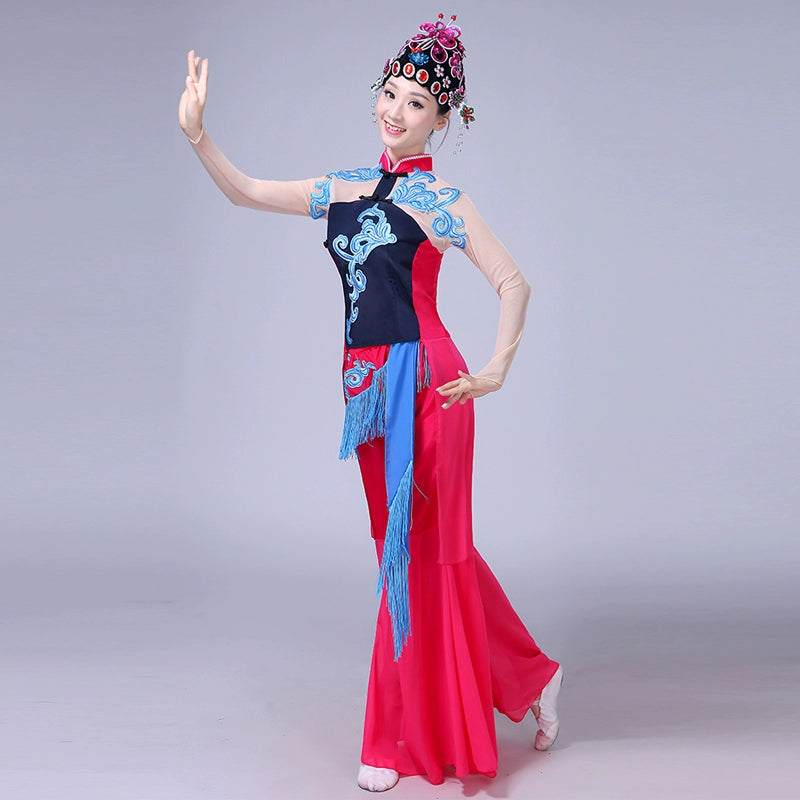 Hanfu Chinese Folk Opera Dress Female Huadan Opera Costume Chinese Wind Yangko Costume Female Adult Suit with Lingling Dance Costume - 