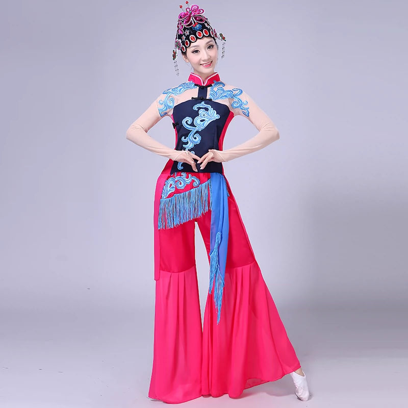Hanfu Chinese Folk Opera Dress Female Huadan Opera Costume Chinese Wind Yangko Costume Female Adult Suit with Lingling Dance Costume - Moderndancedress.com