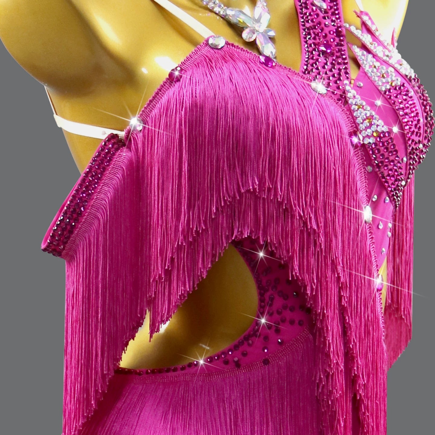 Hot Pink Fringe Latin Dance Dress - Professional Tassel Competition Wear