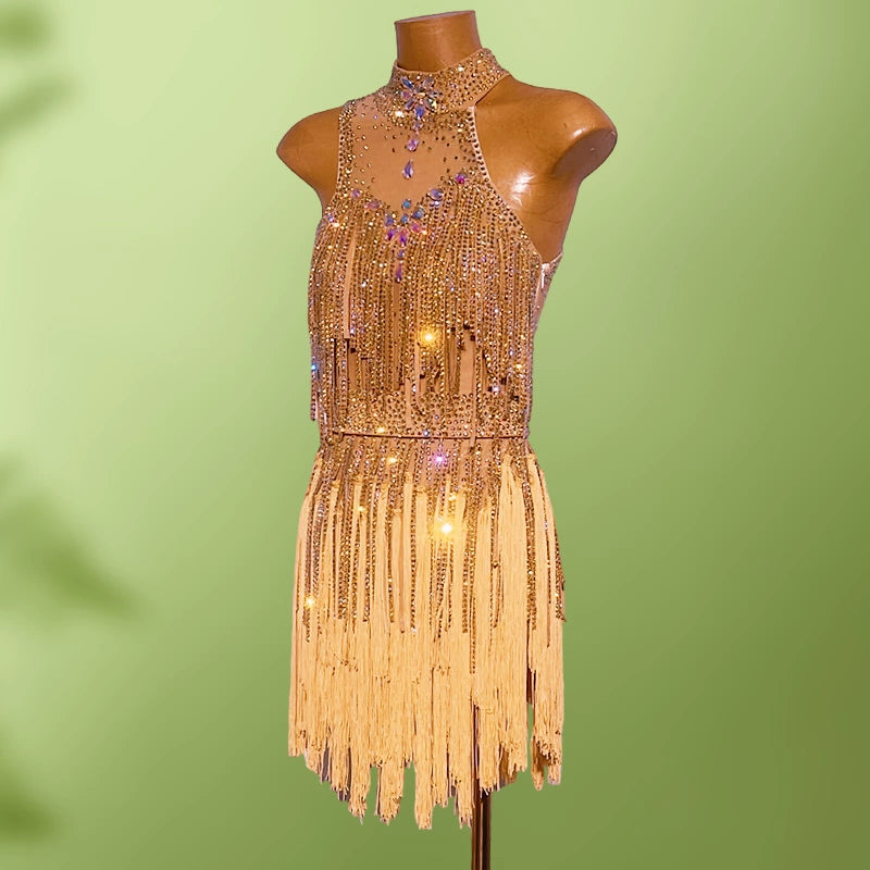 Custom Size Bling Fringe Latin Dance Dresses for Women Girls Salsa Rumba Chacha Performance Art Test Costumes - Moderndancedress.com
