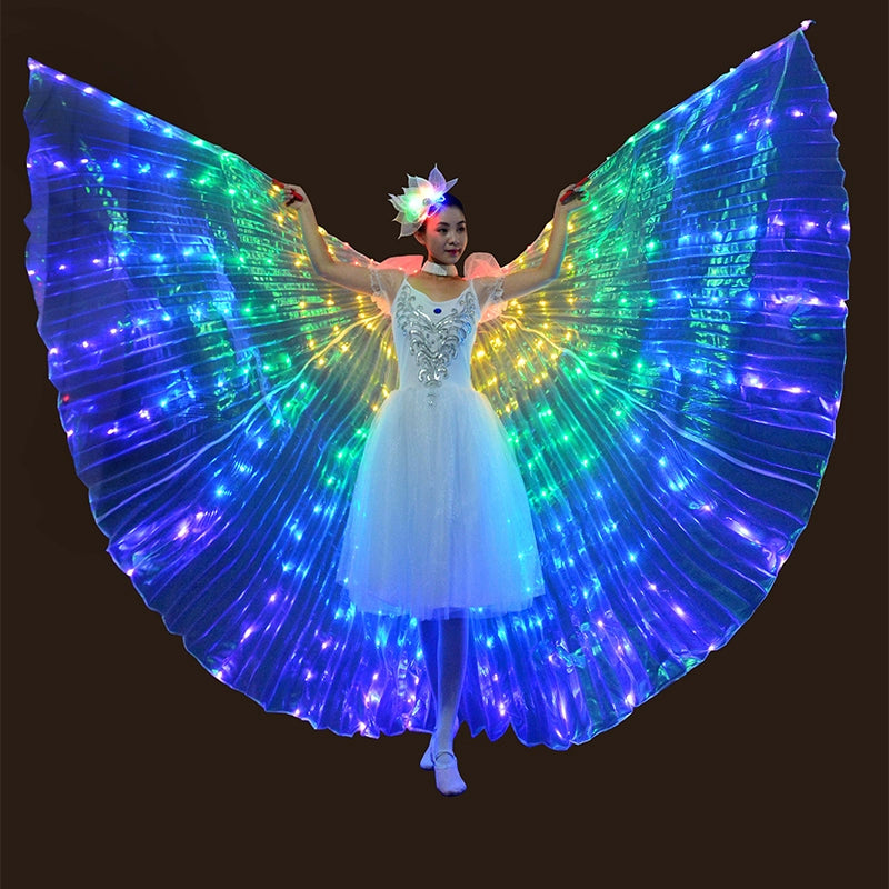 Large 5 Colored Belly Dance LED Wings Butterfly Dancer Costumes for Women Glowing Oriental Indian Bellydance Dancing Accessories - 