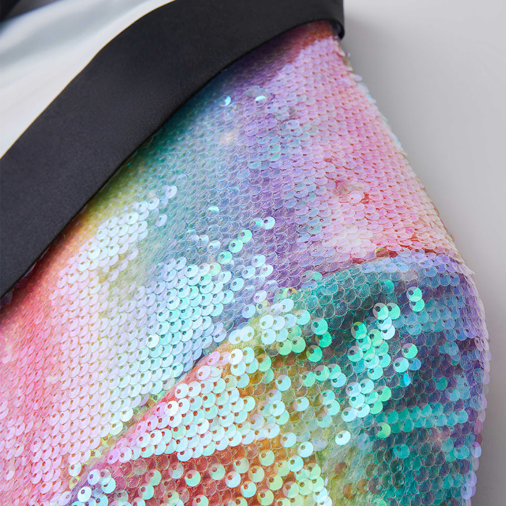 Men's rainbow sequin jazz dance blazers wedding party outwear youth music productiont band concert performance coats choir host singers jacket  for man - Moderndancedress.com