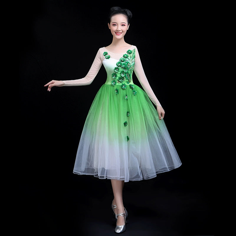 Chinese Folk Dance Costume Opening Classical Dance Performance Dress Singing and Dancing Chorus Dress Ethnic Dance Dress Chinese Style Adults - Moderndancedress.com